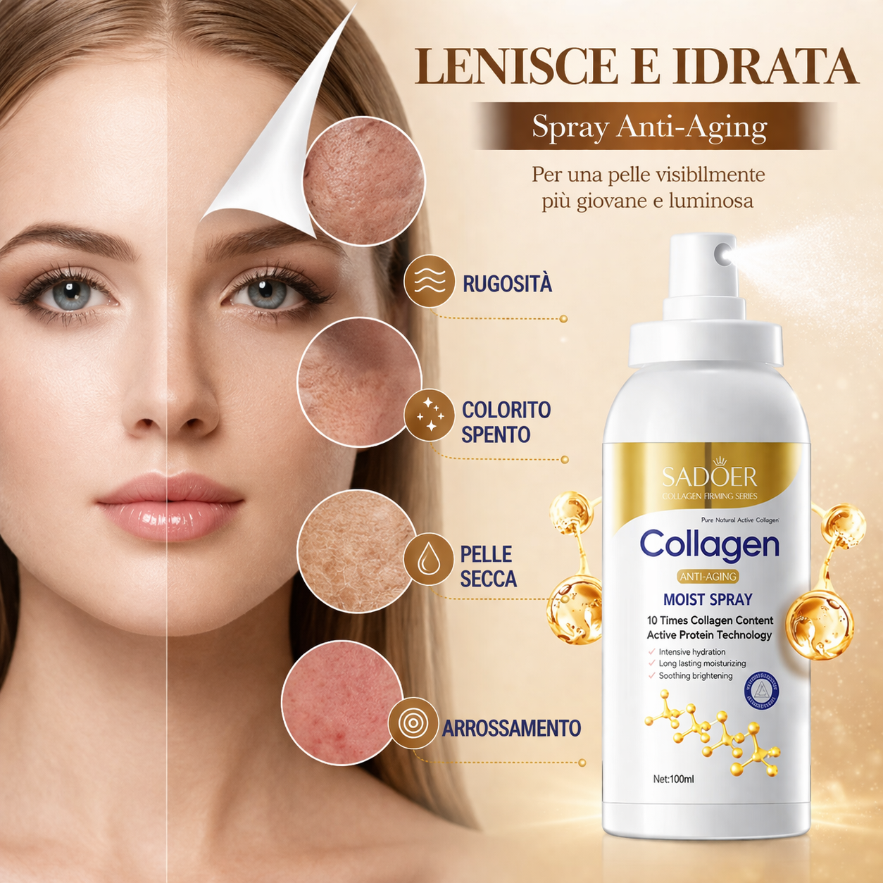Golden Collagen Lift Spray™ – Trattamento Rassodante Anti-Rughe
