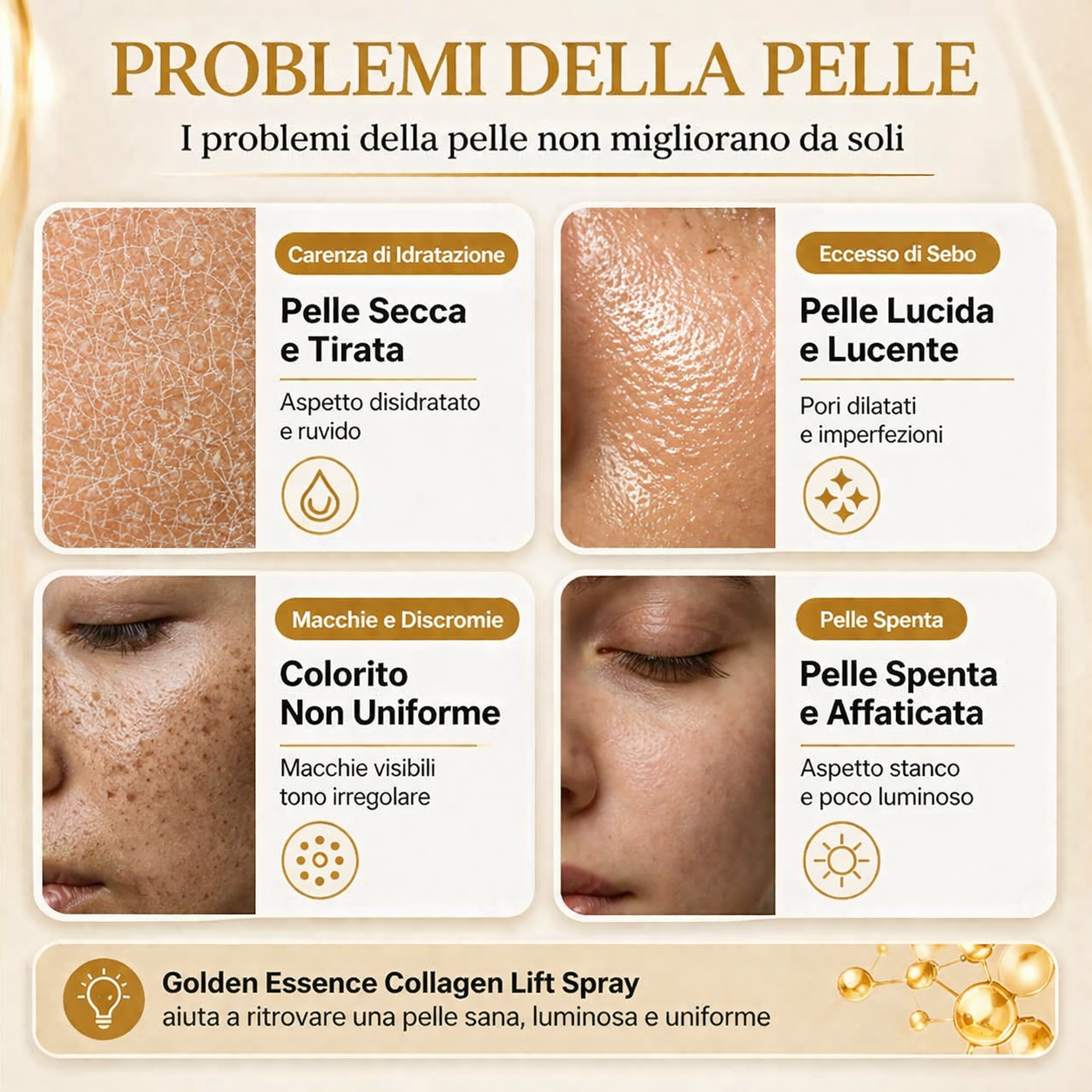 Golden Collagen Lift Spray™ – Trattamento Rassodante Anti-Rughe